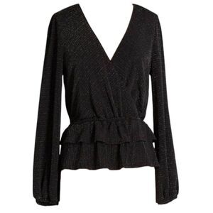 NWT ModCloth Layered In Luminosity black balloon long sleeve blouse metallic XS